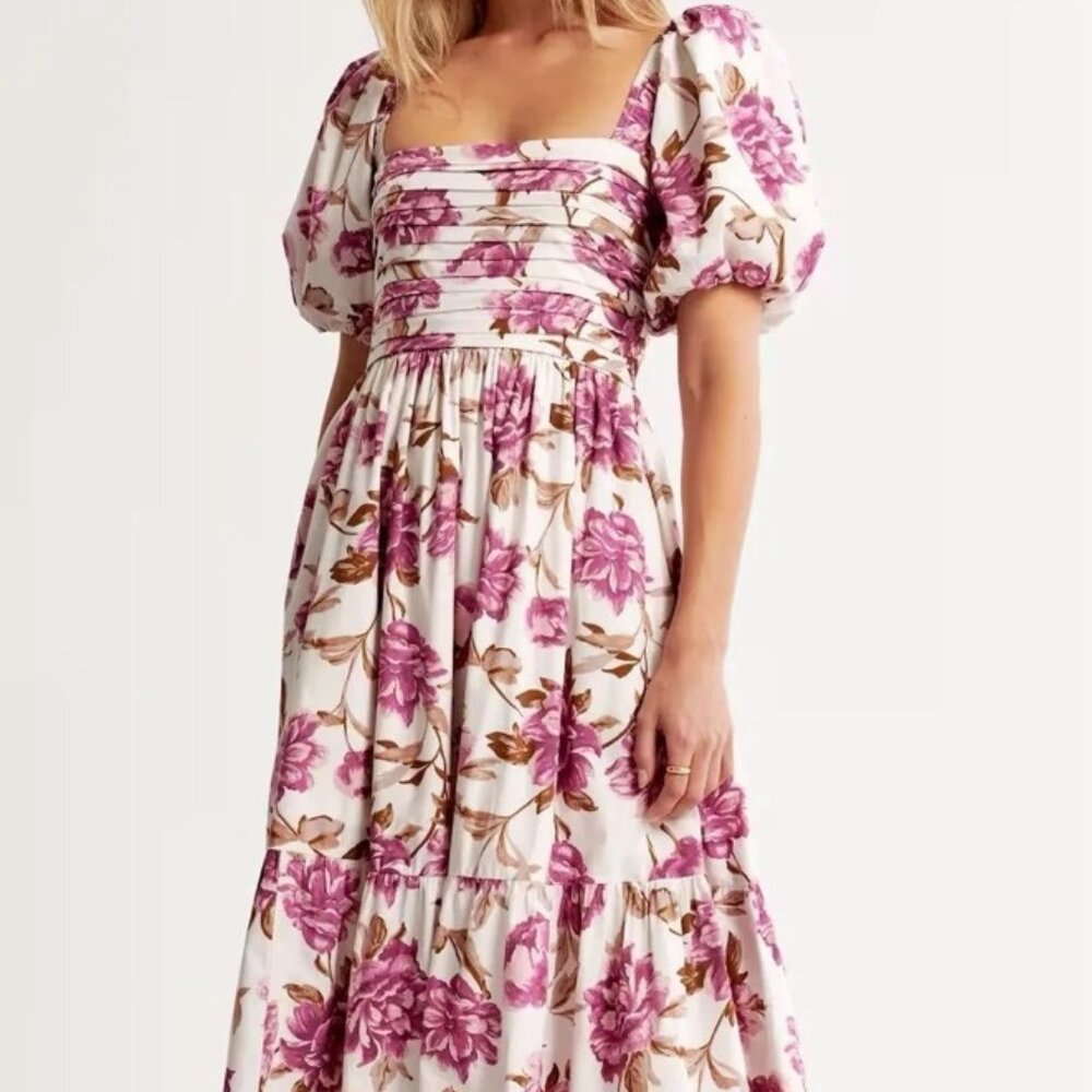 Abercrombie & Fitch Emerson Poplin Puff Sleeve Midi Dress